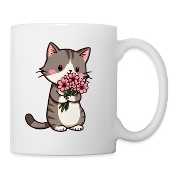 Katze mit Blumen - Tasse - Weiß - Rechts