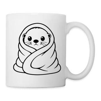 Cuddly otter in blanket Cute motif - Mug - white - Right