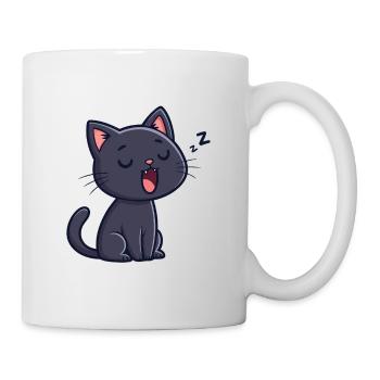 Cartoon Schlafende Schwarze Katze - Tasse - Weiß - Rechts