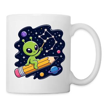 Außerirdischer im Weltraum auf Bleistift - Tasse - Weiß - Rechts