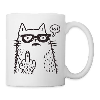 Brillenkatze mit Mittelfinger - Tasse - Weiß - Rechts