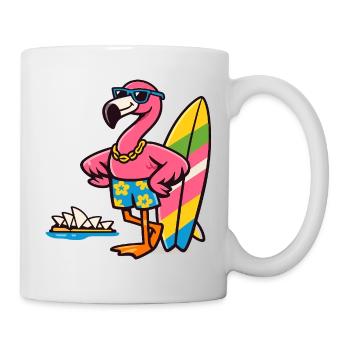 Flamingo Surfing with Sunglasses - Mug - white - Right