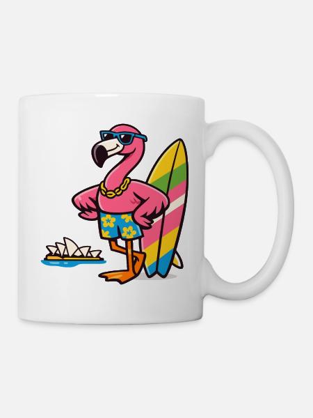 Flamingo Surfing mit Sonnenbrille - Tasse - Weiß