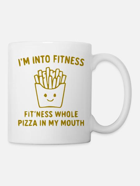 Pizza im Mund Fitness Spruch - Tasse - Weiß