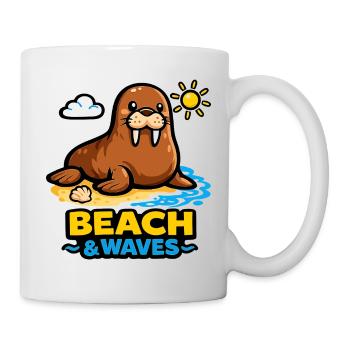 Morse sur la plage : plage et vagues - Mug blanc - blanc - Droite