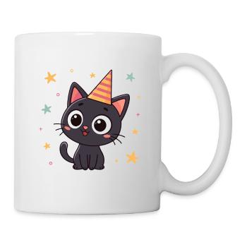 Black cat striped party hat - Mug - white - Right