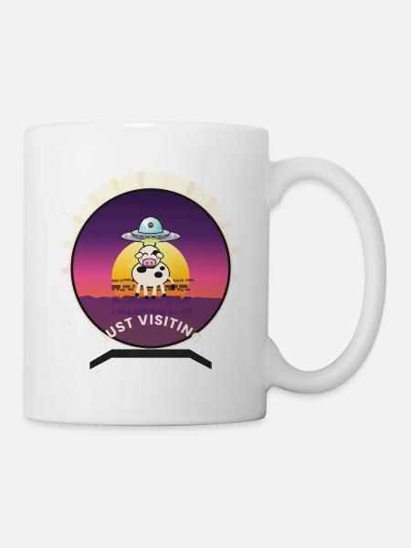 UFO Visiting Cow Sunset - Mug - white
