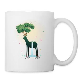 Cerf de forêt avec cime d’arbres et cascade - Mug blanc - blanc - Droite