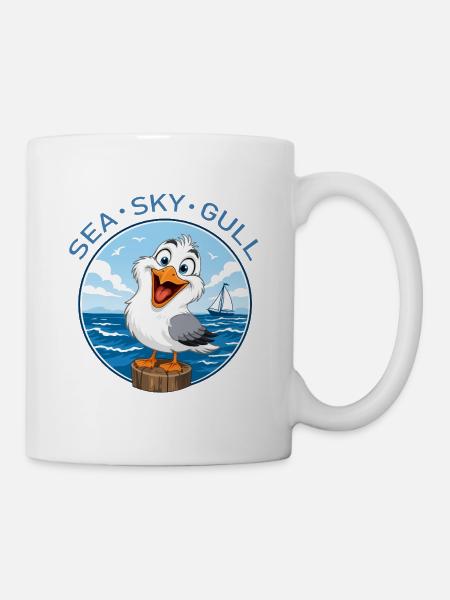 Möwe auf dem Haufen - Tasse - Weiß