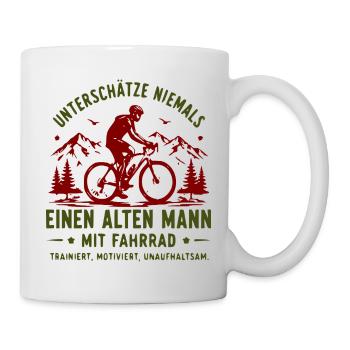 Unterschätze niemals alten Mann am Fahrrad - Tasse - Weiß - Rechts