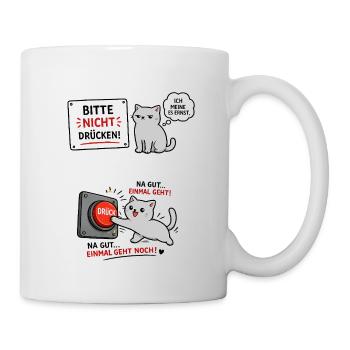 Katzen-Schild Bitte Nicht Drücken - Tasse - Weiß - Rechts
