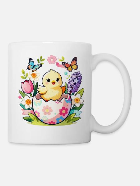 Chick in Floral Egg Hatch - Mug - white
