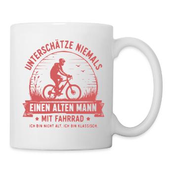 Unterschätze niemals Alten Mann am Fahrrad - Tasse - Weiß - Rechts