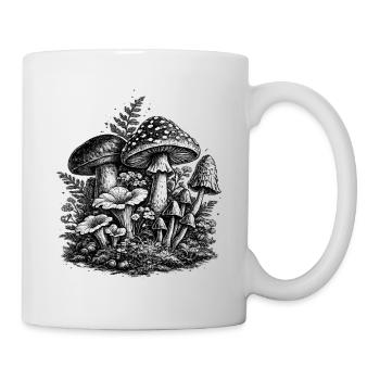 Vintage Waldpilze Linolschnitt - Tasse - Weiß - Rechts