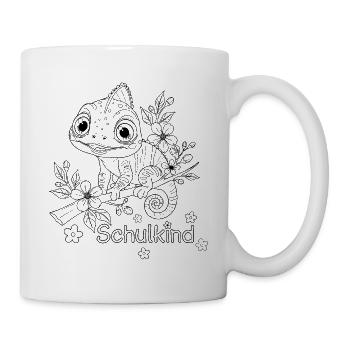 Schulkind - Chamäleon Blumen T-Shirt zum Ausmalen - Tasse - Weiß - Rechts