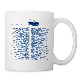 Vintage-Männer-Fischer im Boot-T-Shirt - Tasse - Weiß - Rechts