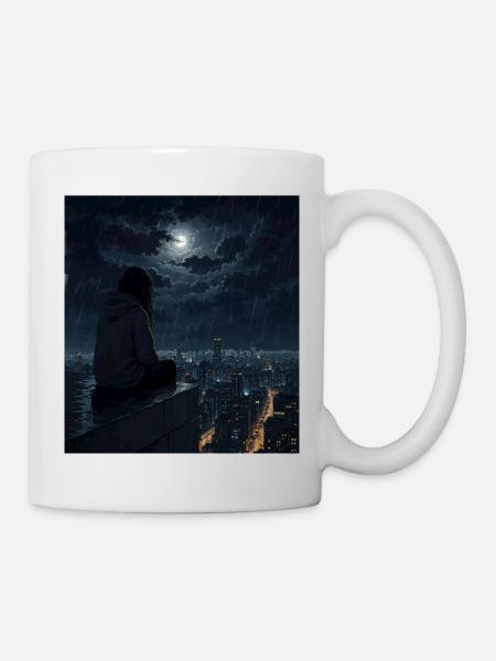 Nacht auf dem Dächerregen - Tasse - Weiß