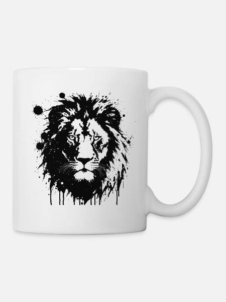 Schwarzer Löwe Spritzkunst - Tasse - Weiß