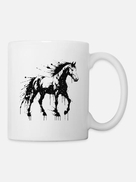 Pferdekunst Splash Black - Tasse - Weiß