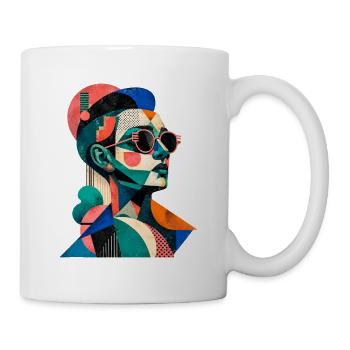 Kubistisches Farbporträt mit Sonnenbrille - Tasse - Weiß - Rechts