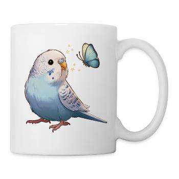 Wellensittich mit Schmetterling - Tasse - Weiß - Rechts