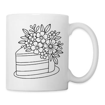 Ein Stueck Kuchen mit Blumen zum ausmalen - Tasse - Weiß - Rechts