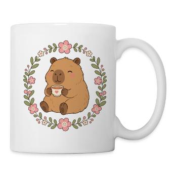 Capybara mit Kaffeebecher - Tasse - Weiß - Rechts