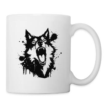 Howling wolf in black splashes - Mug - white - Right
