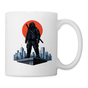 Urban Ninja in front of a red moon - Mug - white - Right