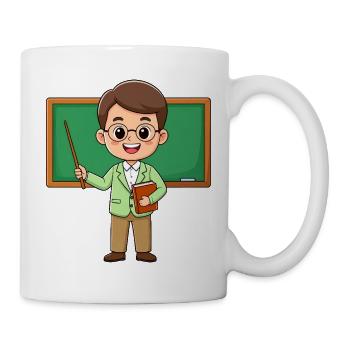 Comic teacher with glasses at blackboard – school - Mug - white - Right