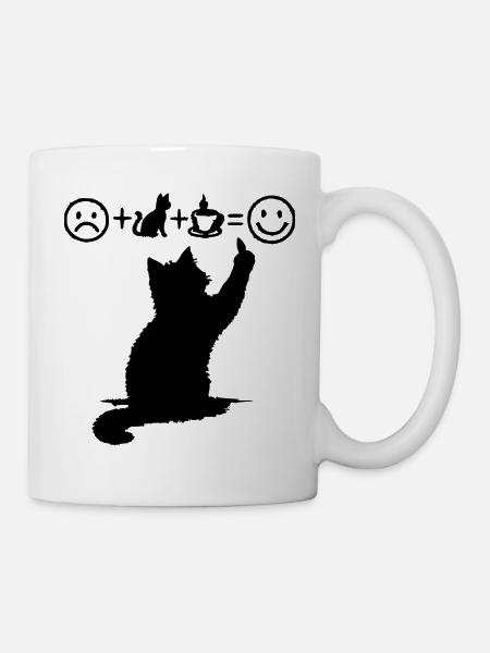 Cat Black Coffee Design minimalistischer Humor - Tasse - Weiß
