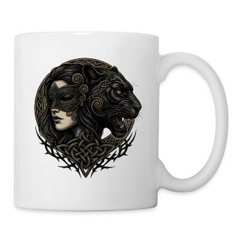 Damenfigur und Tier im keltischen Knoten - Tasse - Weiß - Rechts