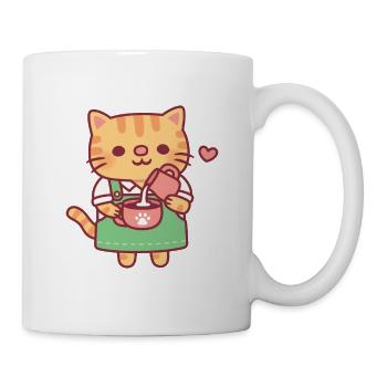 Chat roux mignon barista fabriquant un café latte art - Mug blanc - blanc - Droite