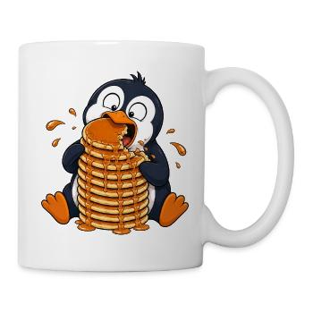 Pinguin mit Pancakes Lustiger Cartoon - Tasse - Weiß - Rechts