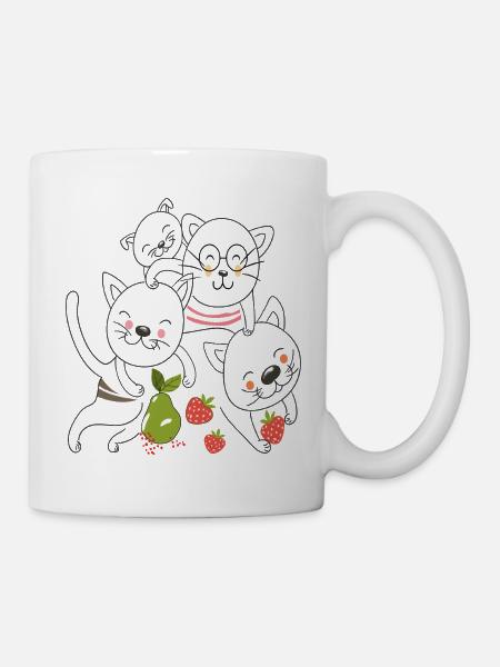  Katzen mit Obst - Tasse - Weiß