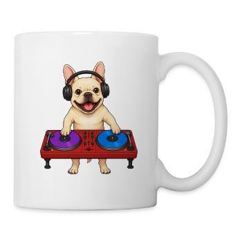 Französischer Bulldoggen-DJ Plattenspieler – lustiges Design - Tasse - Weiß - Rechts