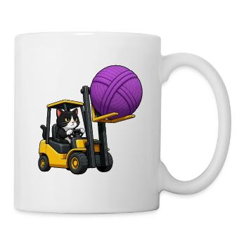Gabelstapler-Katzenzieher Wollknäuel - Tasse - Weiß - Rechts