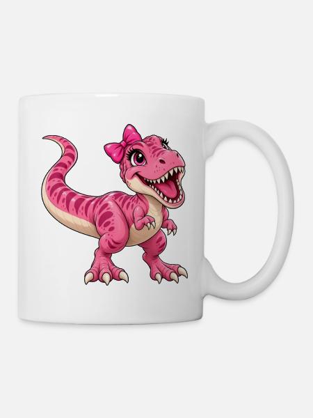Pinker Dino mit Schleife - Tasse - Weiß