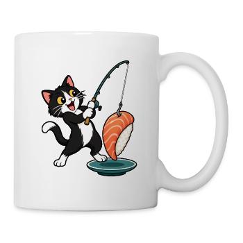 Tuxedo-Katze geht angeln nach Nigiri - Tasse - Weiß - Rechts