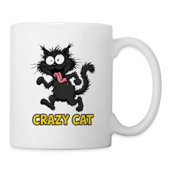 Verrückte Schwarze Katze – Lustige wilde Katzenenergie - Tasse - Weiß - Rechts