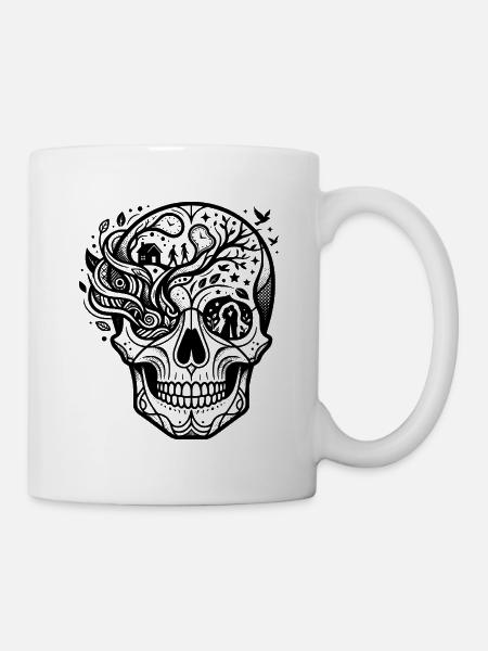 Surreale Totenkopfflüstern von gestern Linienzeichnungen - Tasse - Weiß