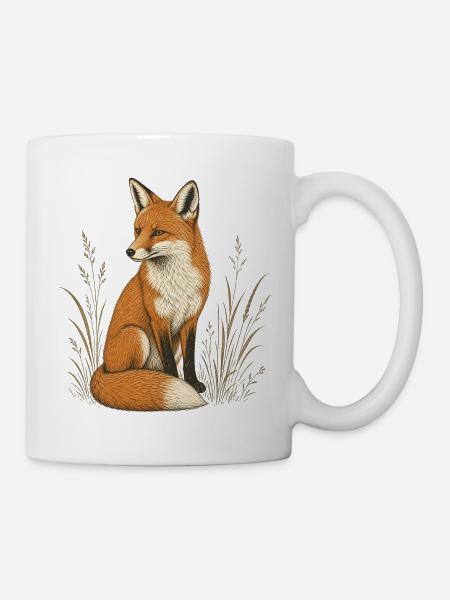 Fuchs Boho in Gräsern Illustration - Tasse - Weiß