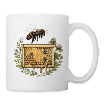 Honigwabenkranz mit Biene und Blüten - Tasse - Weiß - Rechts