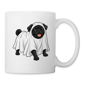 Mops versteckt sich unter einem Geistertuch - Tasse - Weiß - Rechts