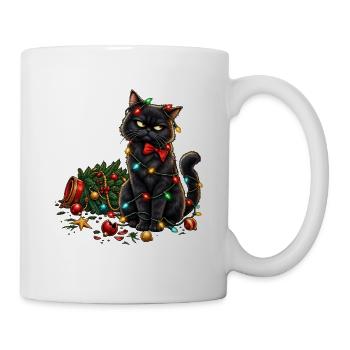 Schwarze Katze im Lichterglanz - Tasse - Weiß - Rechts