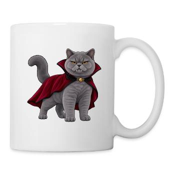 Graue Katze zeigt ihre Vampirzähne - Tasse - Weiß - Rechts