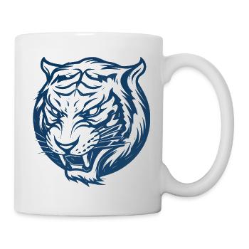 Azurblauer Tigerkopf-Silhouette - Tasse - Weiß - Rechts