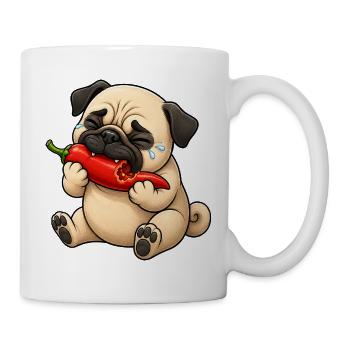 Mops Chili Scharf Lustiger Cartoon - Tasse - Weiß - Rechts