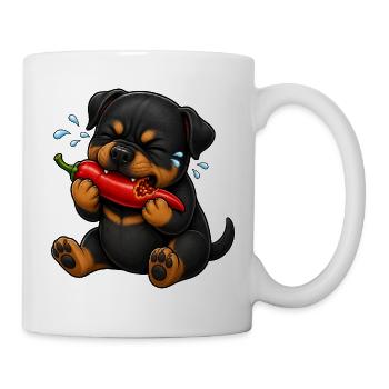 Rottweiler Chili Scharf Lustiger Cartoon - Tasse - Weiß - Rechts
