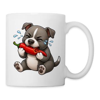 Pitbull Chili Scharf Lustiger Cartoon - Tasse - Weiß - Rechts